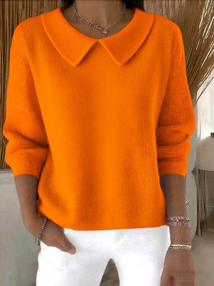 Hespera - Cotton Plain Long Sleeve Comfortable Sweater