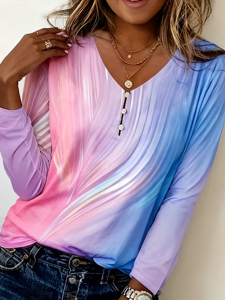 Corette - V-neck Tie-Dye Gradient Top