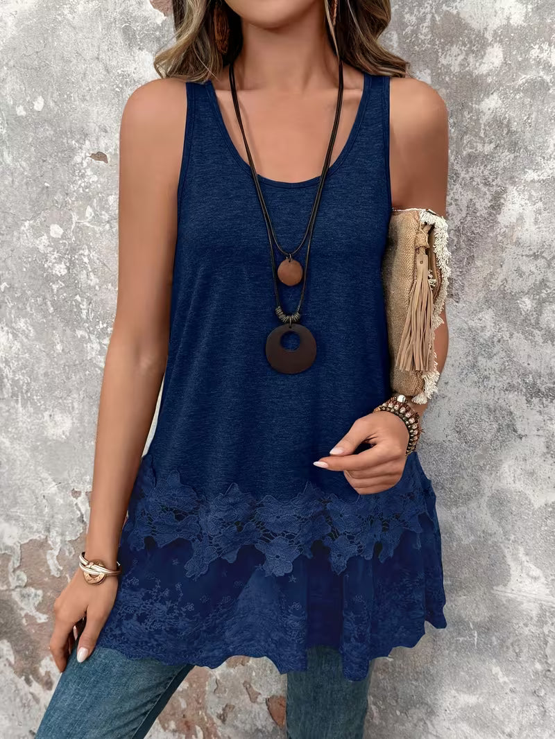 Brannah - Long Vest With Contrast Lace