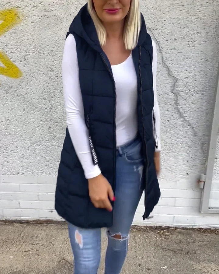 Laruna - Sleeveless Padded Coat With Zipper