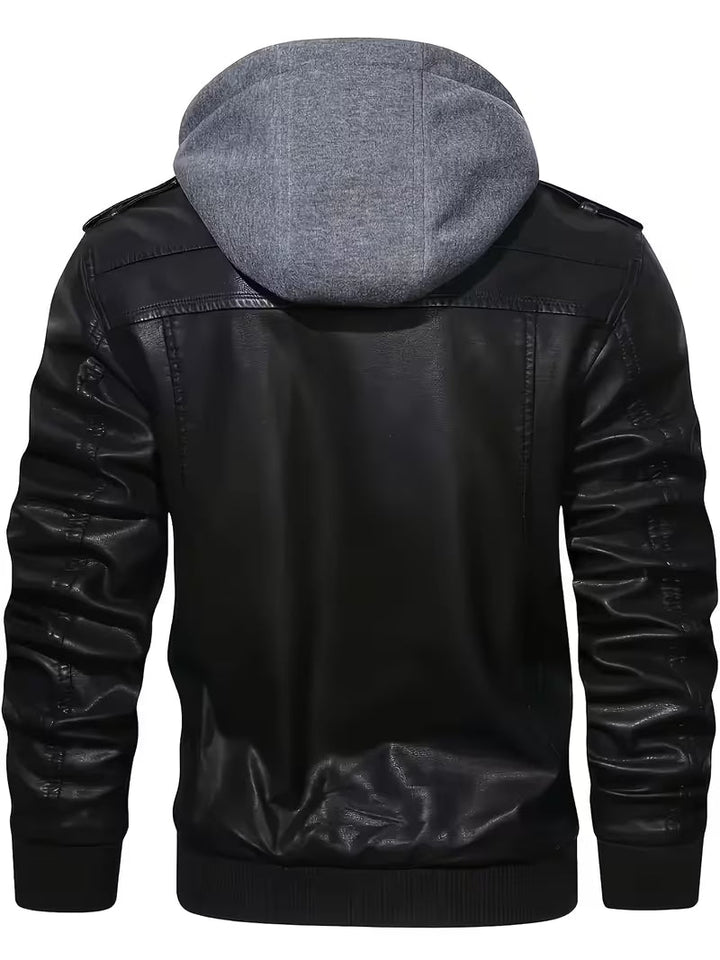 Valea - Faux Leather Hooded Jacket