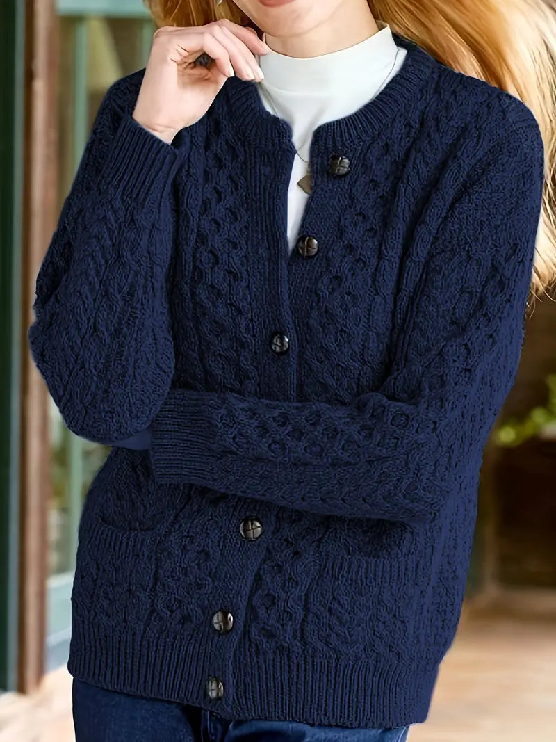 Avery - Cable Knit Button-Up Cardigan