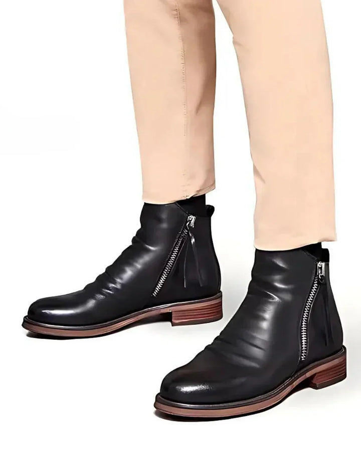 Benes - Leather Ankle Boots With Side Zipper