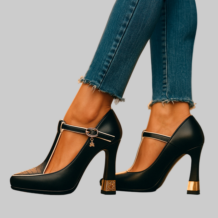 Avitia - T-Strap High Heel Pumps with Buckle