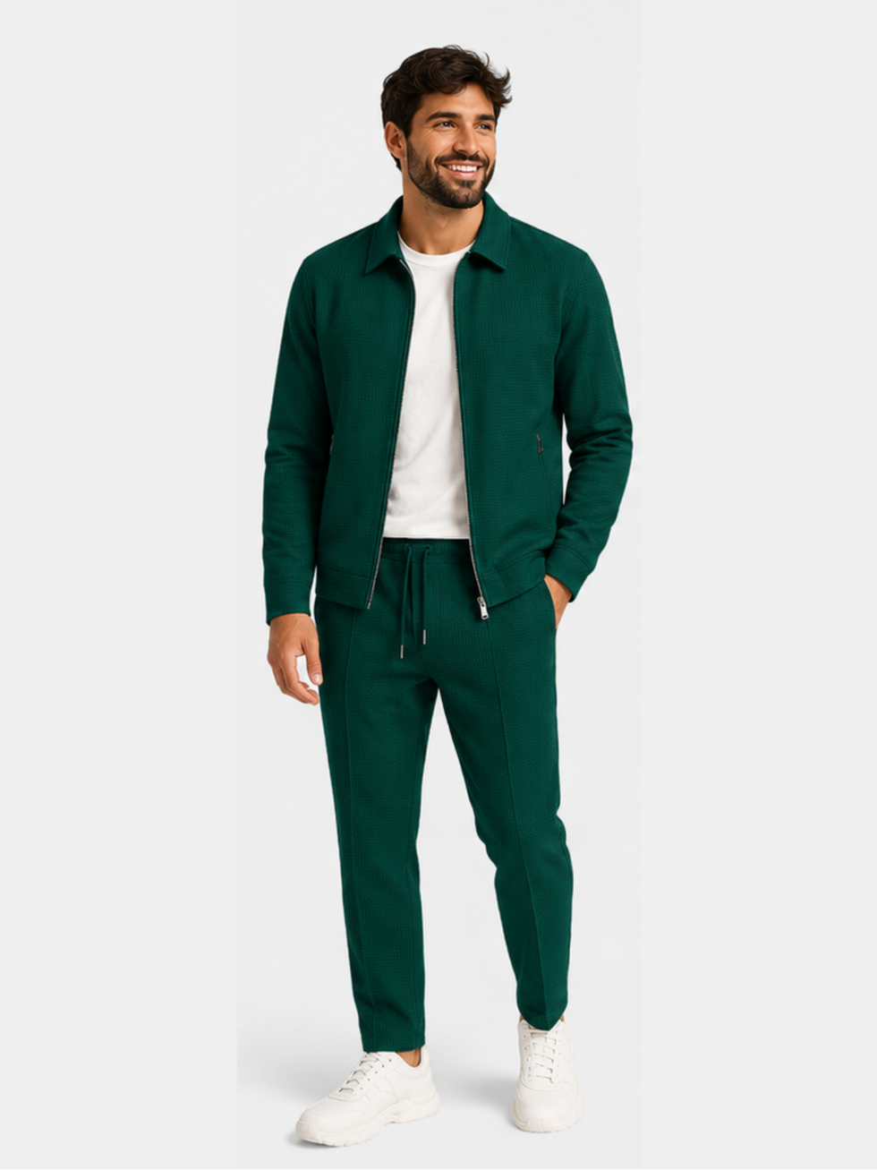 Tobiana - Textured Zip-up Jacket And Drawstring Pants Set