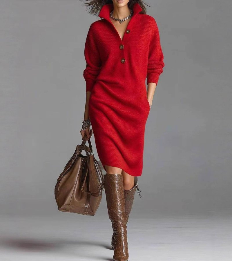 Toshiko - Elegant Knitted Long Sleeve Dress