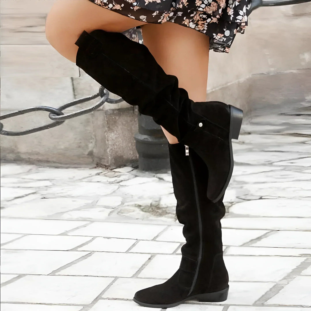 Kimara - Leather Knee High Boots With Side Zipper