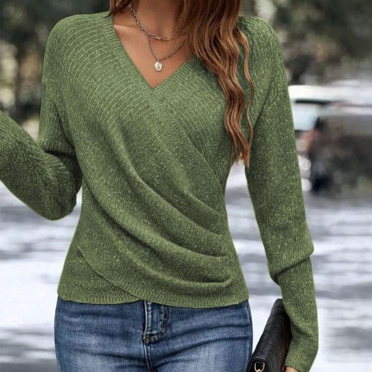 Federica - Knitted Long Sleeve Sweater With V-Neck