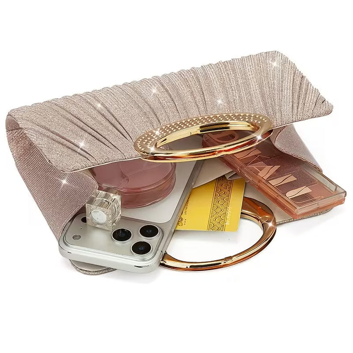 Aeroline - Shiny Round Ring Pleated Handbag