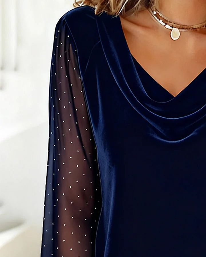 Meital - Swing Collar Paneled Long-Sleeved Top