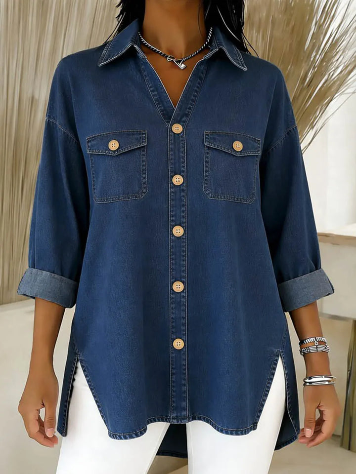 Maelilana - Long Sleeved Denim Shirt With Lapels