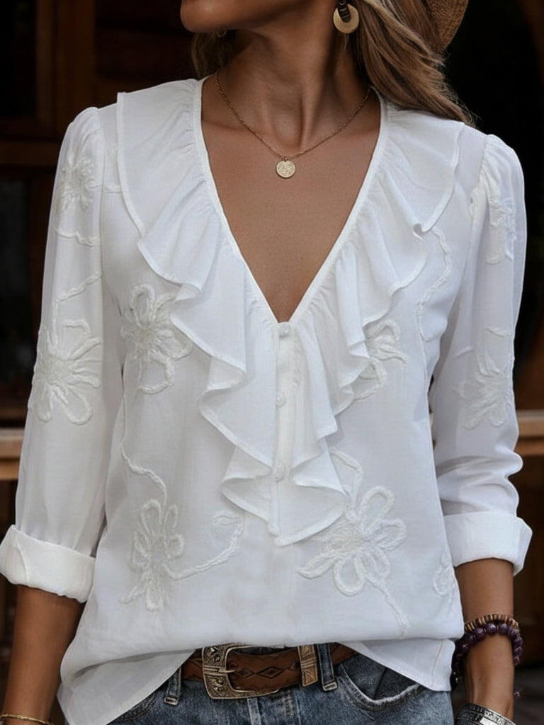 Celestine - Vintage Floral V-neck Shirt