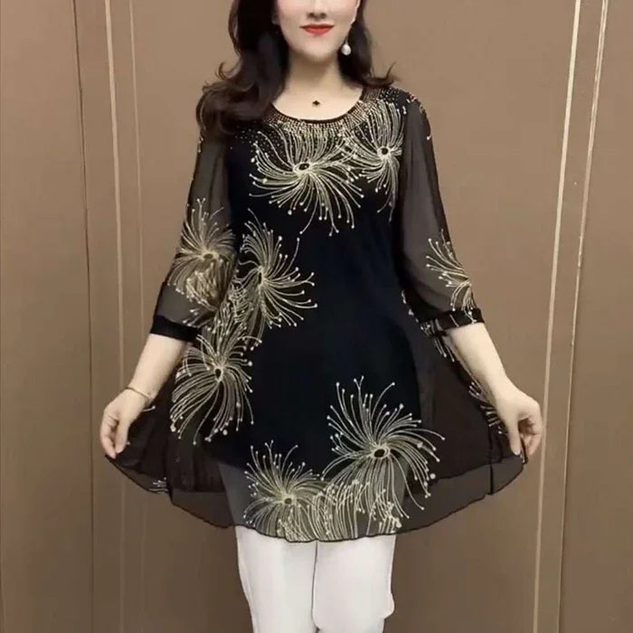 Skirmante - Chiffon Printed Tops With O-Neck