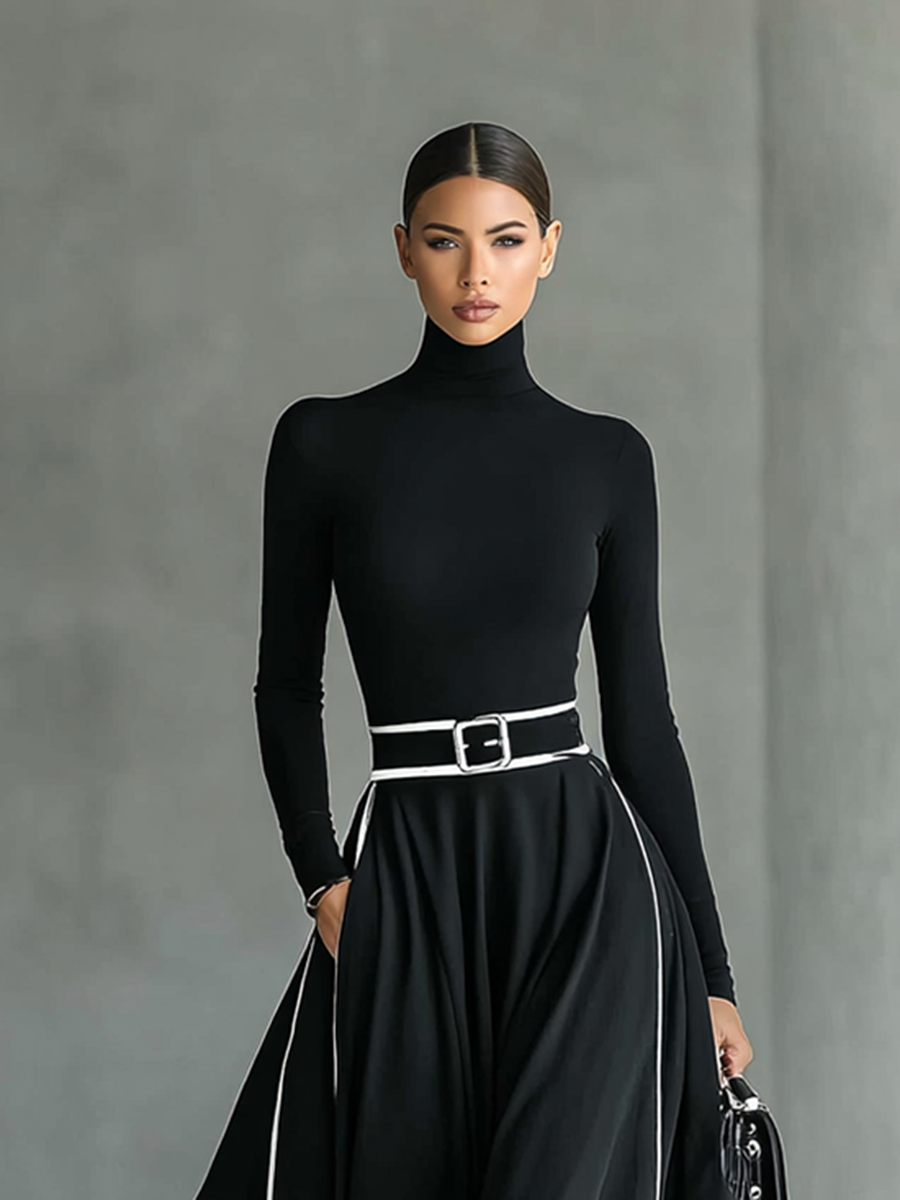 Romilly - Long Sleeve Tight Belt Maxi Dress