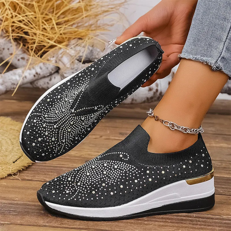 Josia - Rhinestone Butterfly Pattern Slip-on Sneakers