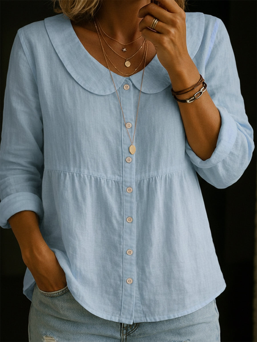 Neveni - Long Sleeve Blouse With Button