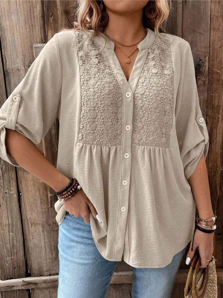 Thiyumi - Blouse With V-neck And Buttons