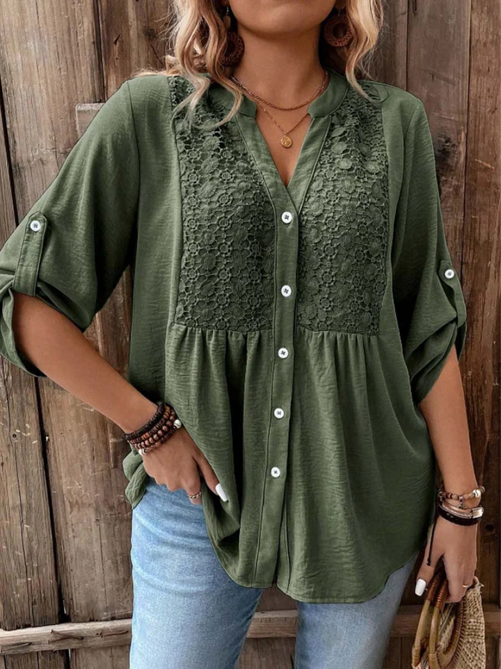 Thiyumi - Blouse With V-neck And Buttons