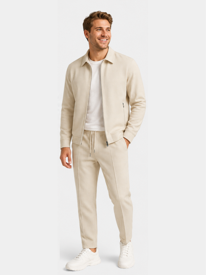 Tobiana - Textured Zip-up Jacket And Drawstring Pants Set