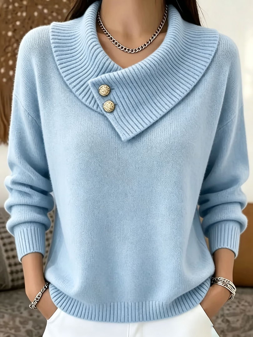 Renaette - Ribbed Knit Sweater With Cowl Collar