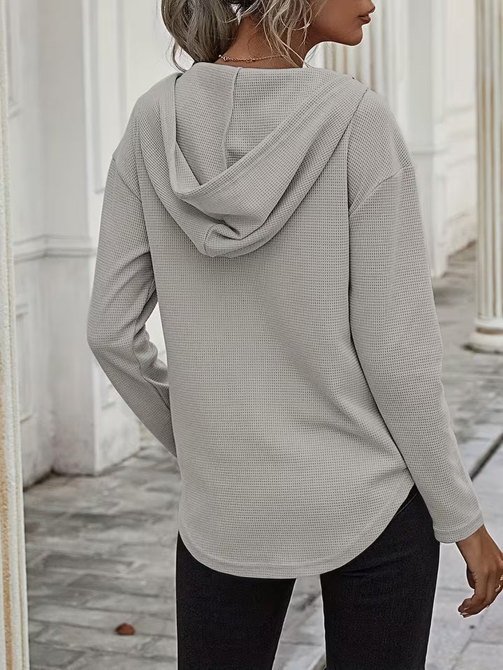 Heydi - Long Sleeve Curved Hem Hooded Sweatshirt