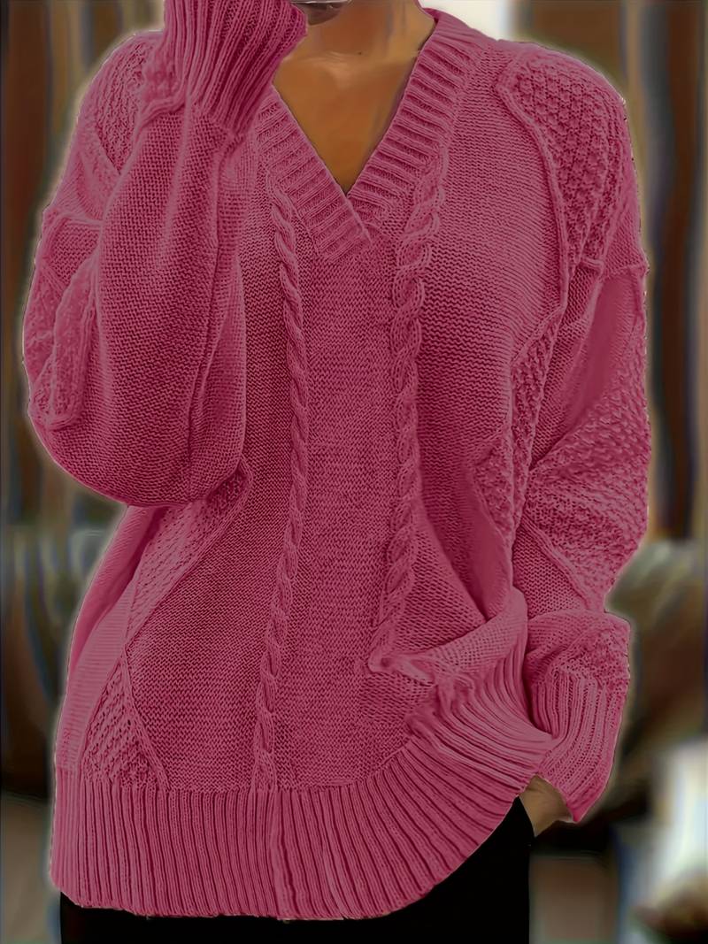 Tzvia - Casual V-Neck Knitted Sweater