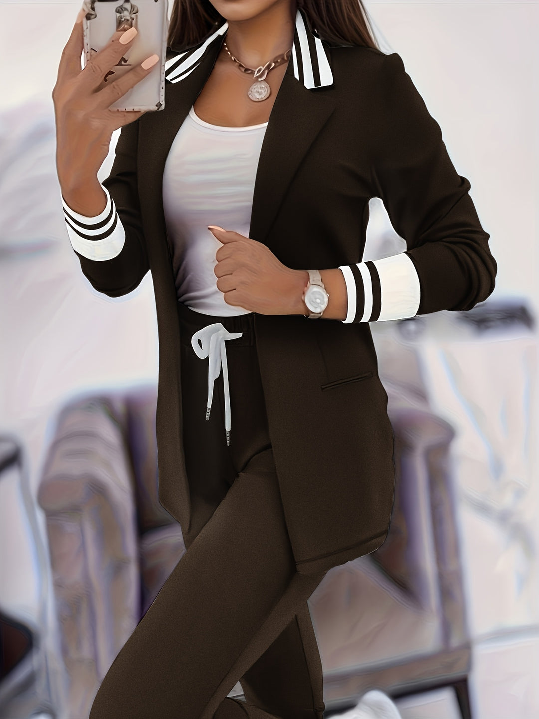 Ingelore - Fashionable Striped Two Piece Set