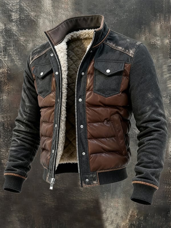 Esposito - Retro Quilted Patchwork Outdoor Jacket With Zipper