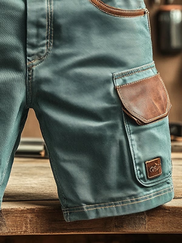 Men's Vintage Outdoor Cargo Shorts With Pockets And Functional Seams (With Belt)