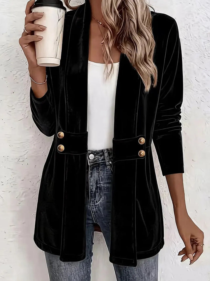 Sdenia - Velvet Open Front Longline Blazer
