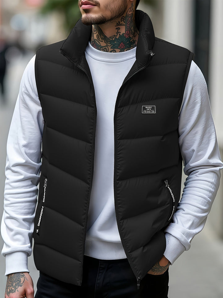 Maelisenna - Puffer Vest With Stand Collar and Zippered Pockets