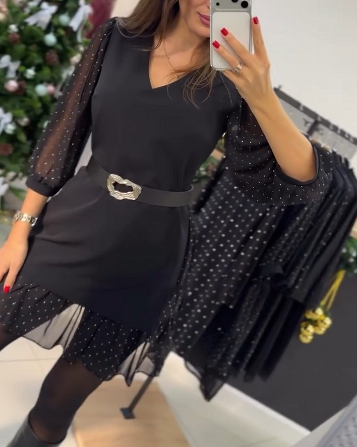 Iolanda - Stylish V-Neck Patchwork Dress
