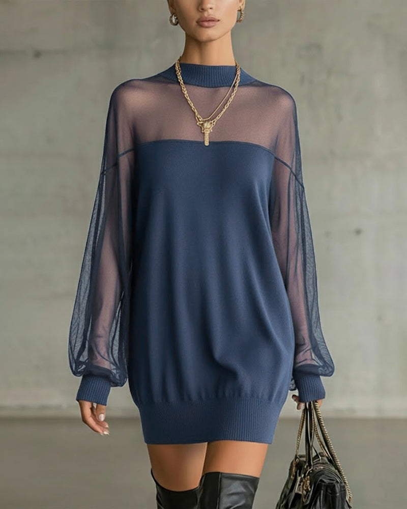 Yenaya - Lantern Sleeve Knit Mini Dress