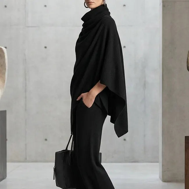 Tatjavuta - Cowl Neck Cape & Wide-Leg Pant Set