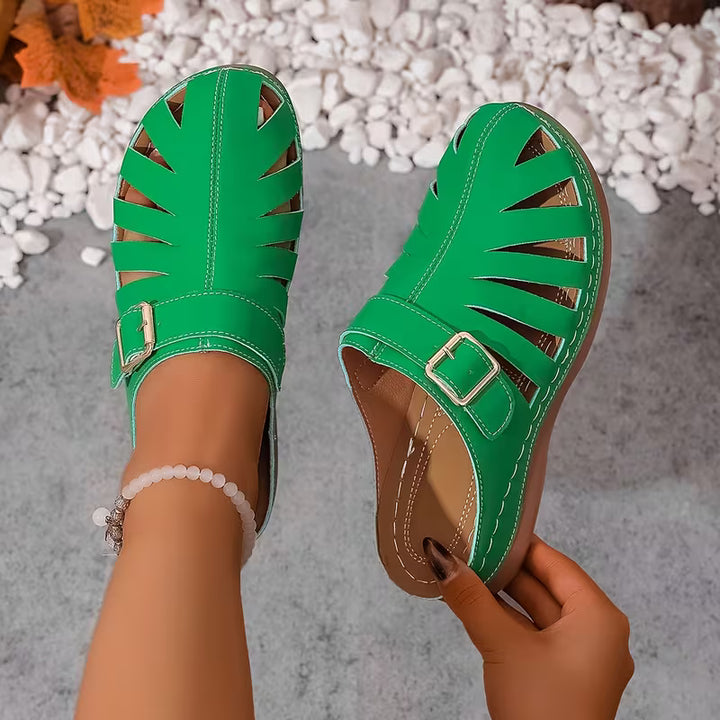 Alvena - Closed Toe Cutout Buckle Flat Sandals