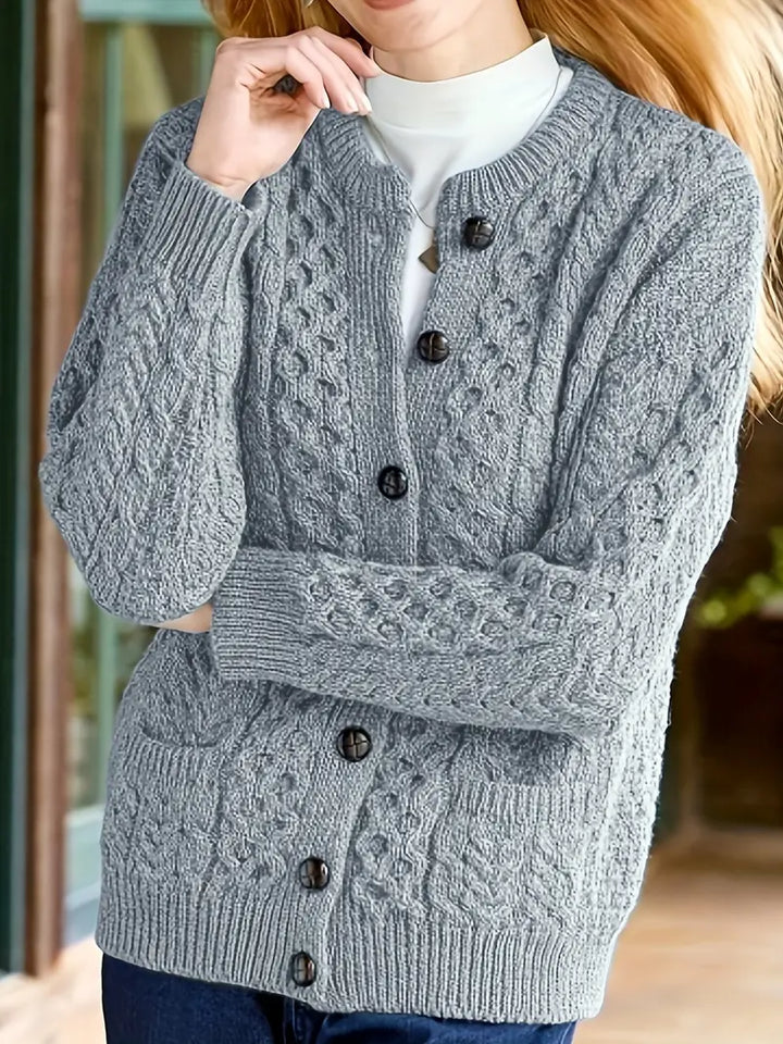 Avery - Cable Knit Button-Up Cardigan