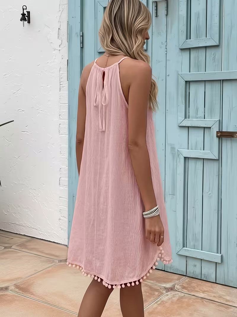Shiena - Elegant Lace Crochet Halter Neck Dress