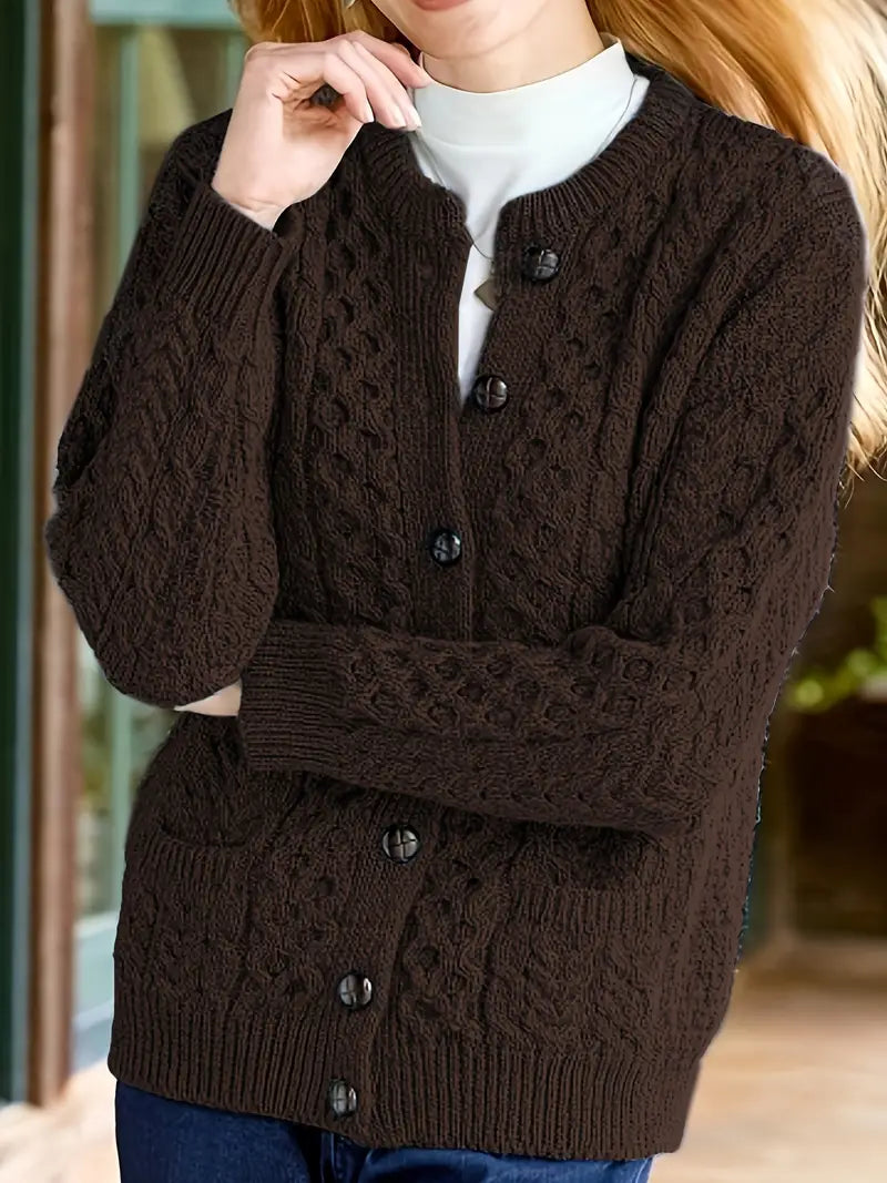 Avery - Cable Knit Button-Up Cardigan