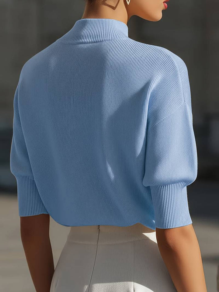 Jenni - Mock Neck Ribbed Short Sleeve Knit Top