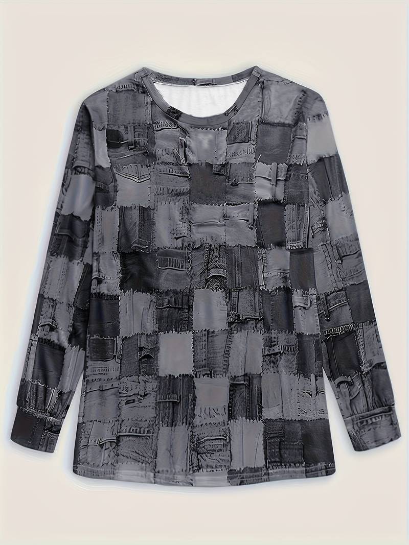Talya - Casual Long Sleeve Top With Checkered Print