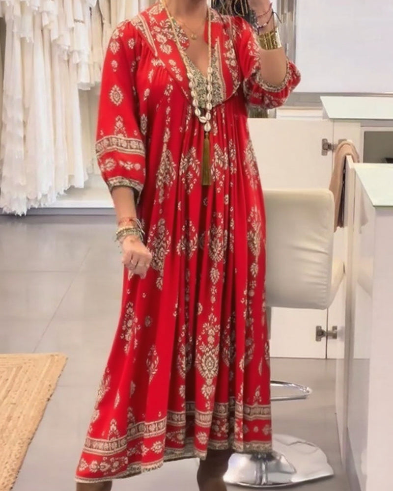 Zoraolisa - Casual Printed Dress With Pockets
