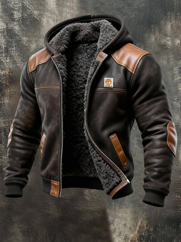 Pessina - Elegant Leather Hoodie Jacket With Long Sleeve