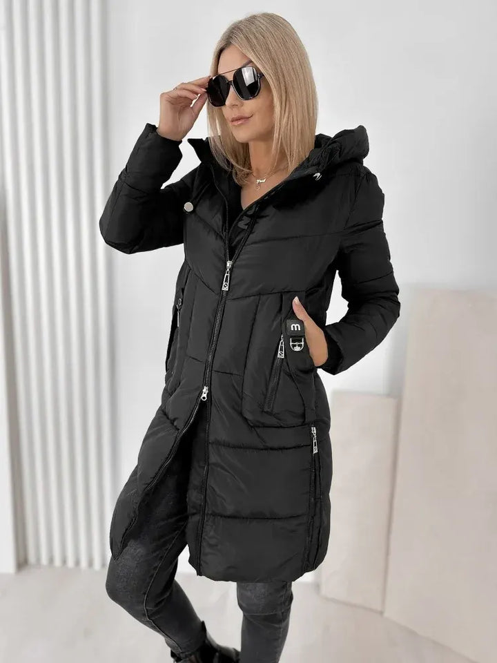 Noveilette  - Long Hooded Puffer Coat With Side Zippers