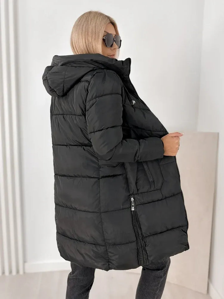 Noveilette  - Long Hooded Puffer Coat With Side Zippers