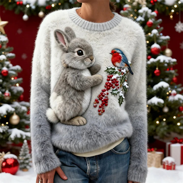 Suzette - Plush Sweater With a Christmas Rabbit