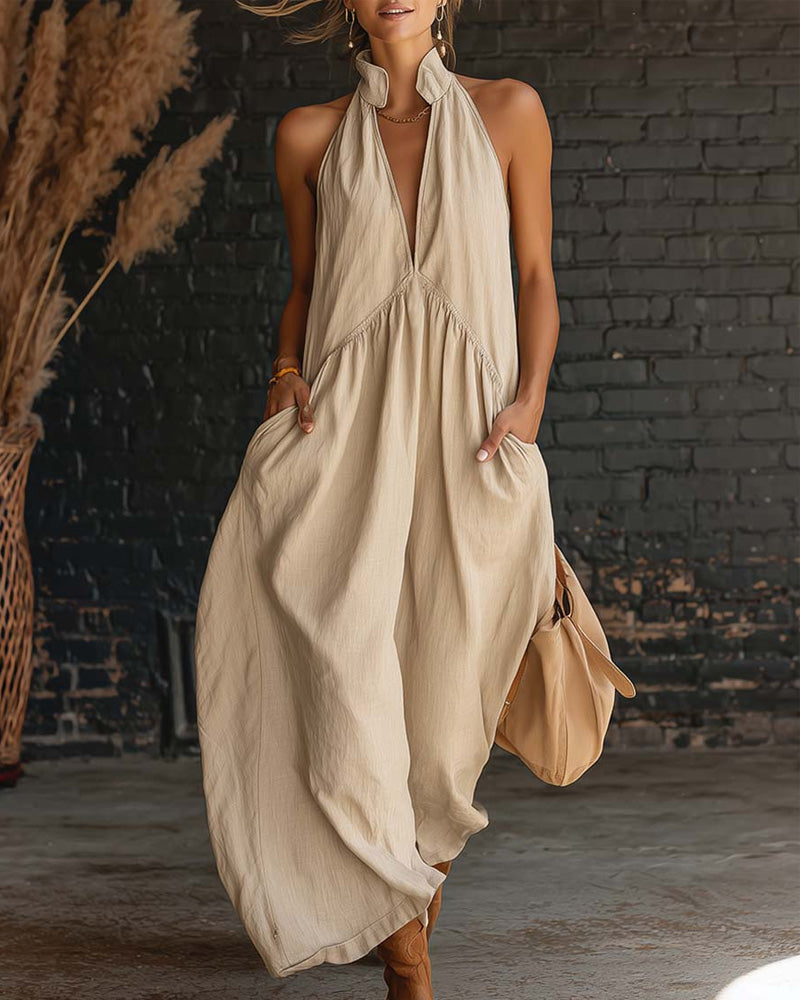 Saorla - Cotton Sleeveless Maxi Dress With High Neck