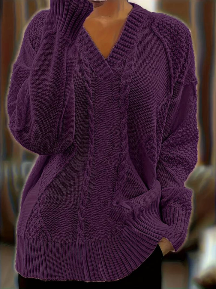 Tzvia - Casual V-Neck Knitted Sweater
