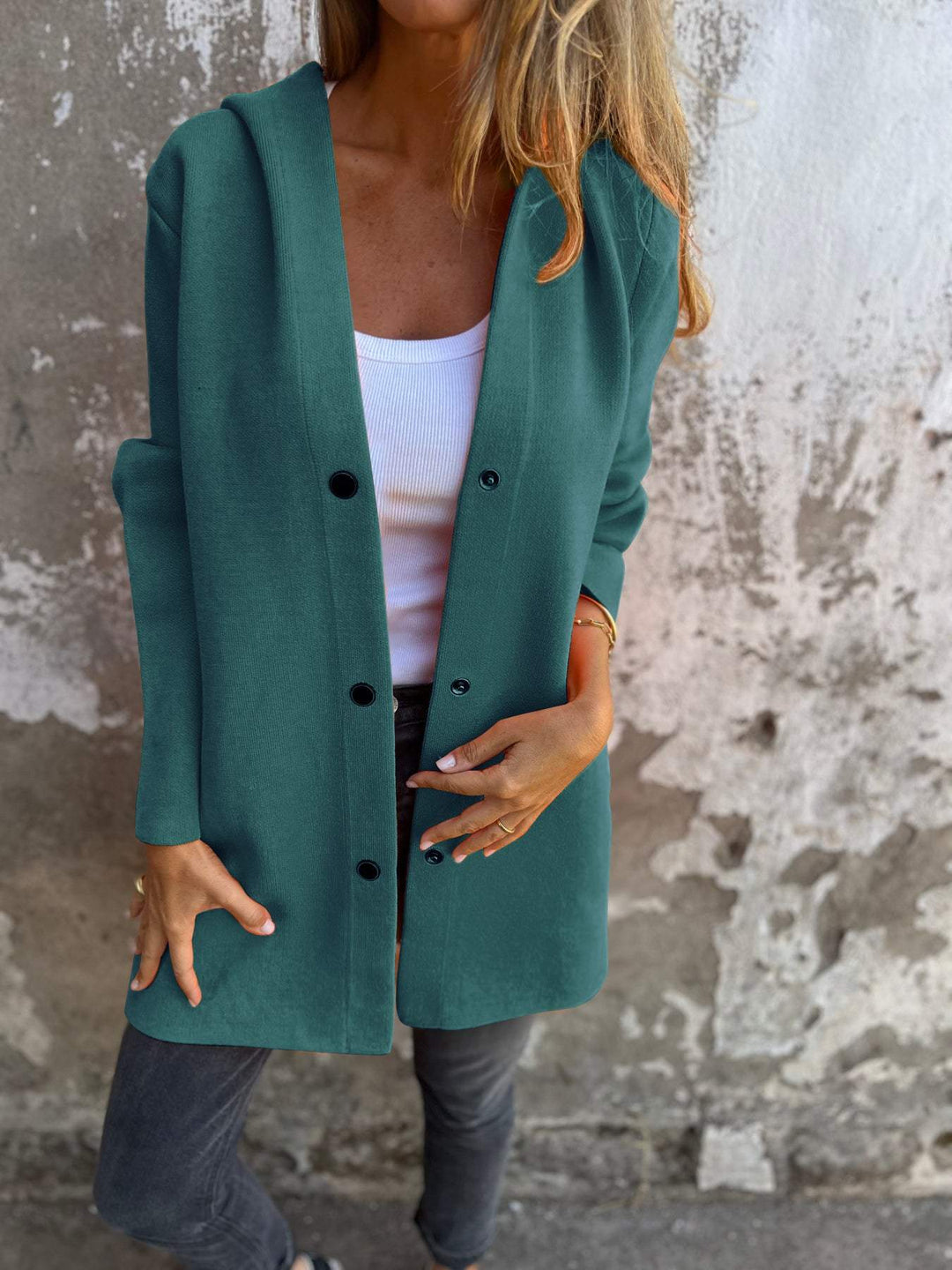 Isolde - Button Front Cardigan with Hood