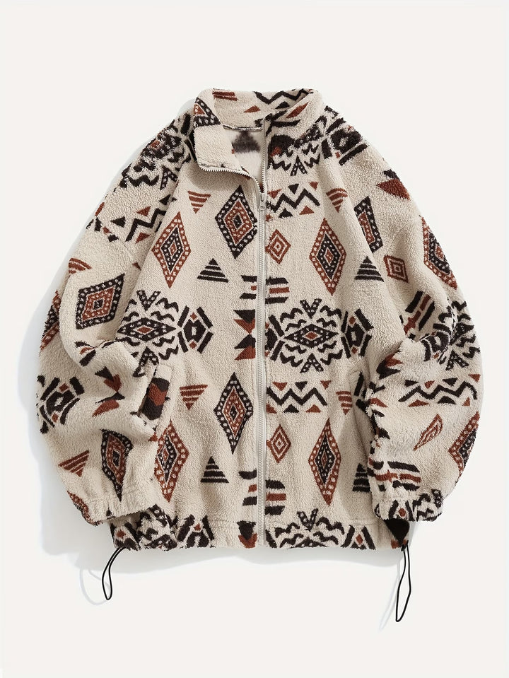 Anelalina - Long Sleeve Geometric Print Jacket