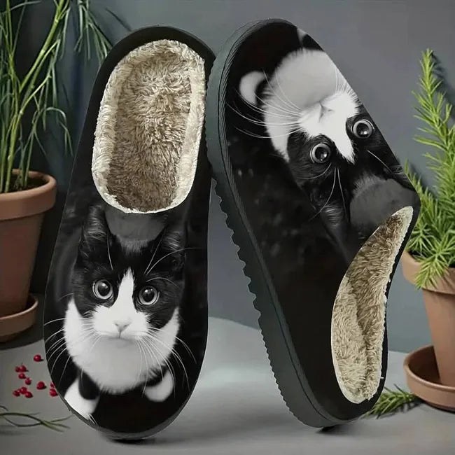 Saskita - Elegant Cat Print Slippers